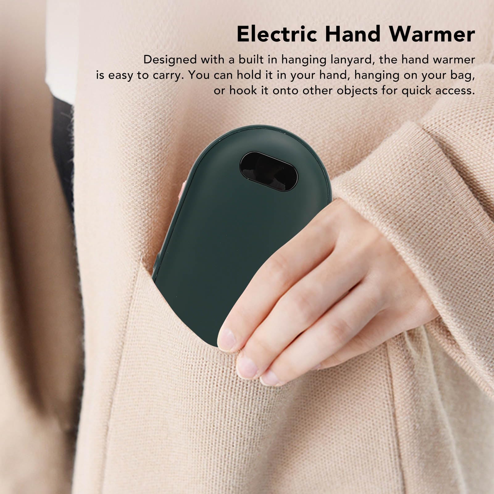 Chauffe-Mains électrique, Rechargeable par USB 2 en 1, Batterie 6000 MAh, Portable, Doux pour la Peau, avec Lanière pour la Randonnée et Le Ski (Green)