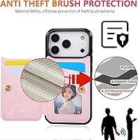 Vista 16 de UEEBAI Funda tipo cartera para iPhone 15 Pro Max con tarjetero, cubierta de cuero PU con soporte, bloqueo RFID, doble cierre magnético, relieve