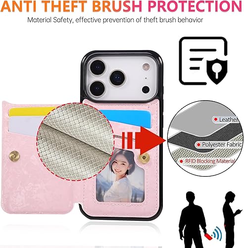 Miniatura 16 de UEEBAI Funda tipo cartera para iPhone 15 Pro Max con tarjetero, cubierta de cuero PU con soporte, bloqueo RFID, doble cierre magnético, relieve de