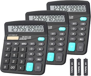 Basic Calculator,BESTWYA 12-Digit Dual Power Handheld Desktop Calculator with Large LCD Display Big Sensitive Button Black, Pack of 3