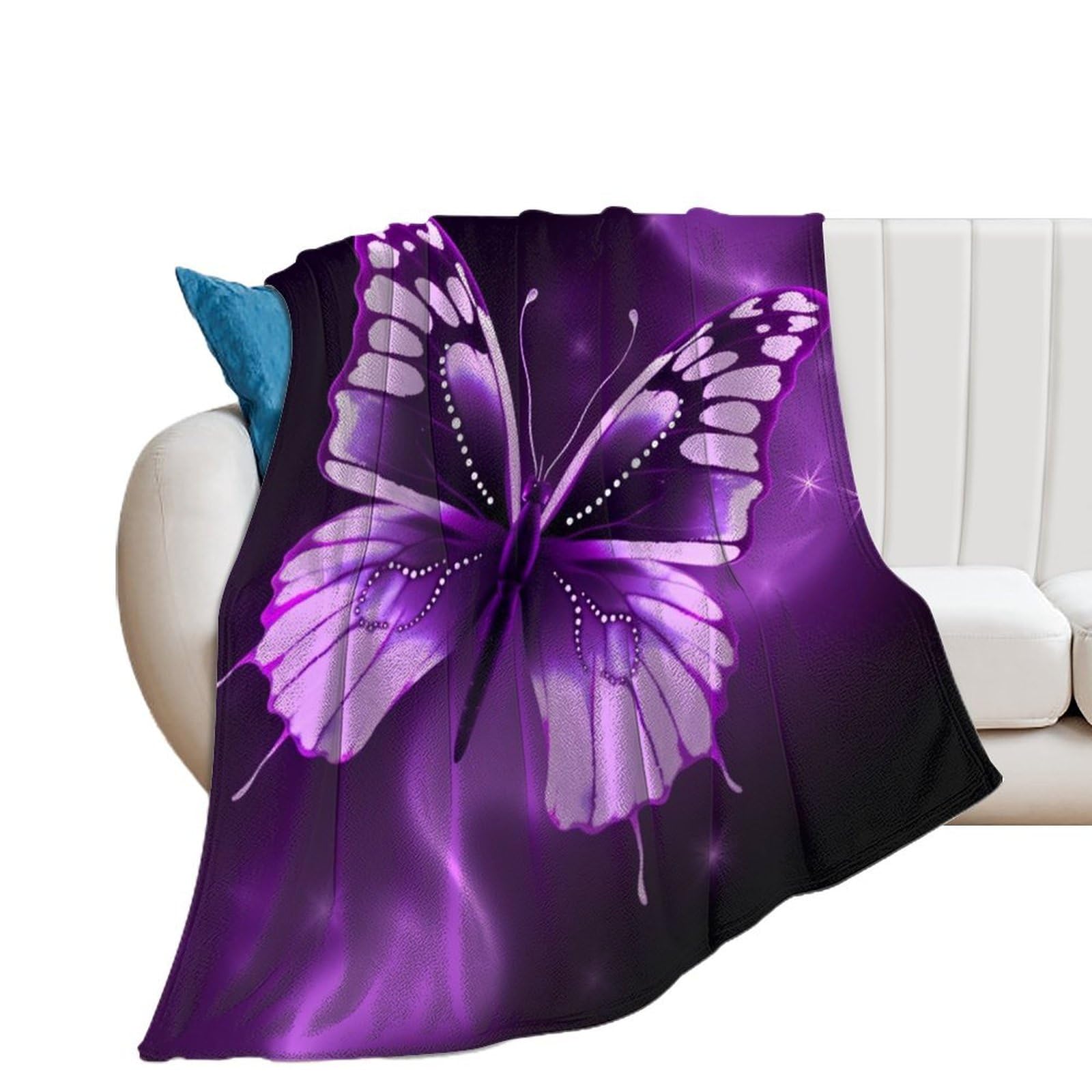 Couverture flanelle violette papillon 150x200 cm pour lit