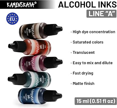 Kamenskaya Alcohol Ink Set - 34 Color Variations - Set #28-4 Alcohol Inks x 0.51 fl oz (15 ml)