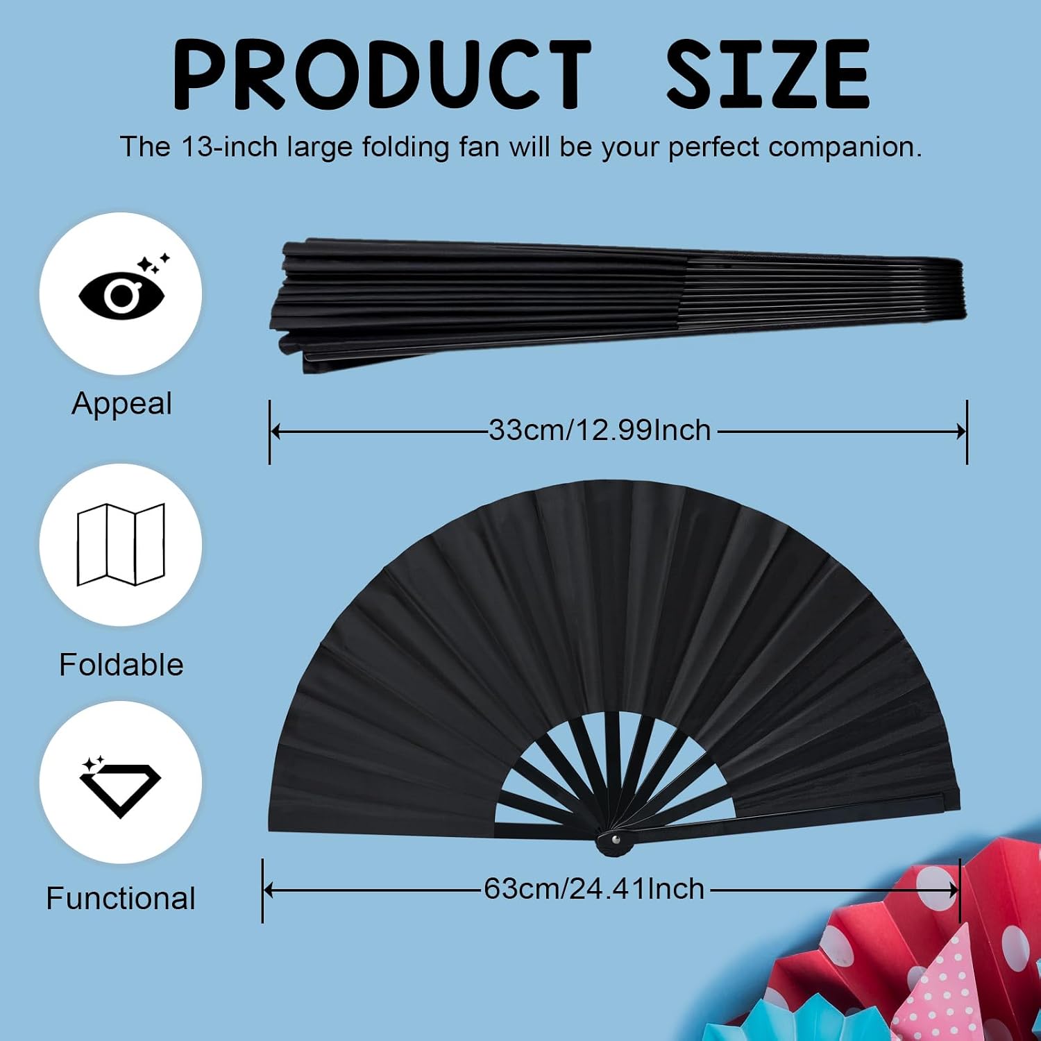Joyline Boots on The Ground Fan,Large Black Line Dance Popping Fans,Chinese Classic Folding Hand Fan Clacking Fans for Dancing,Performance,Exercise