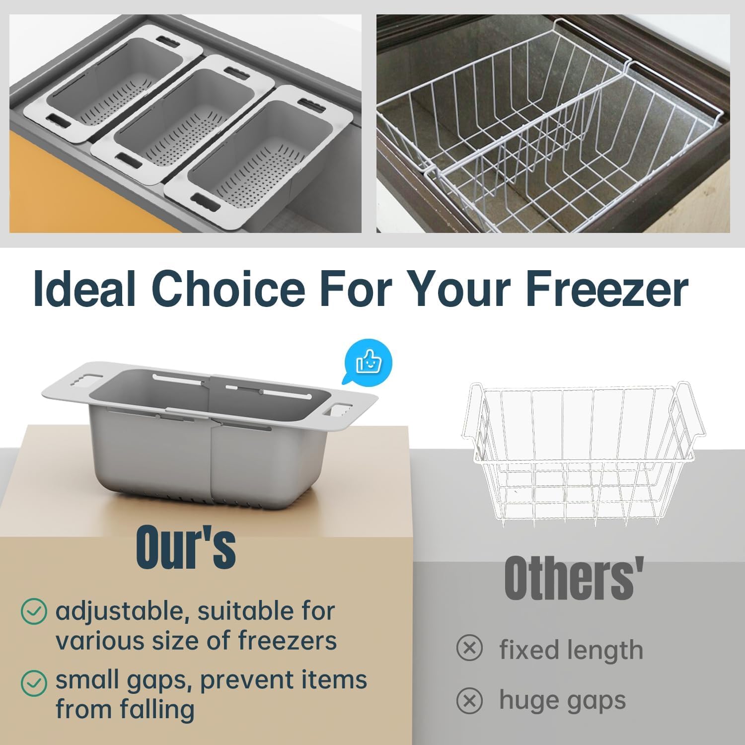 Cesta ajustable para congelador, contenedores organizadores expandibles, cestas universales para congelador de pecho, accesorios de organización de congelador para cocina, paquete de 2
