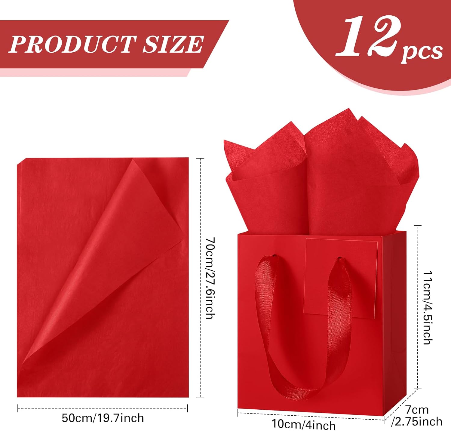 Tenare 12 Pcs Small Gift Bags Mini Paper Bags Bulk Tiny with Handle Tissue for Jewelry Wrap Halloween Thanksgiving Christmas Birthday Party Favor Supply(4 * 2.8 * 4.5inch,Red) - Image 2