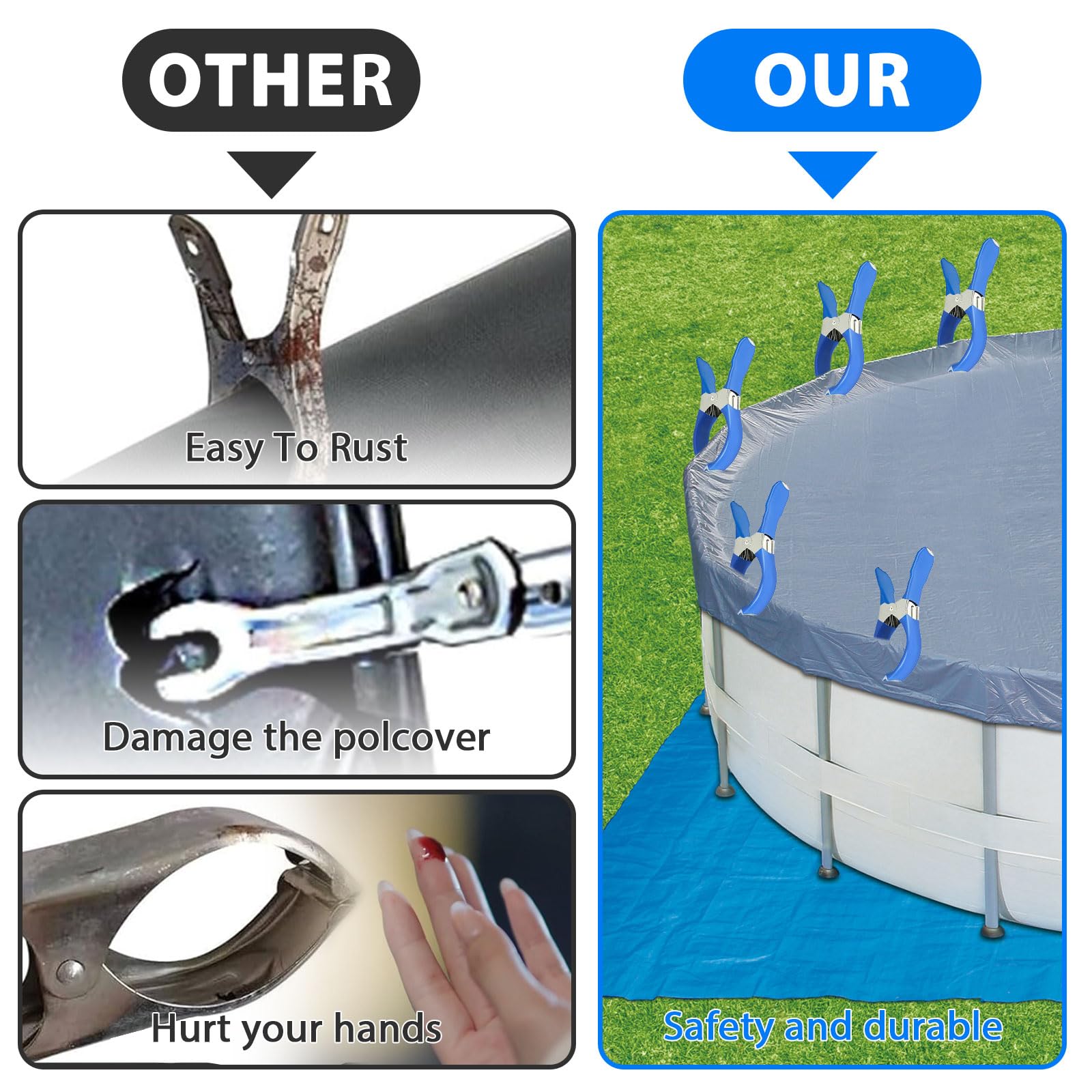 10 Stück Poolabdeckung Klammern Aus Edelstahl - Starke Spannkraft Für Oberirdische Pools