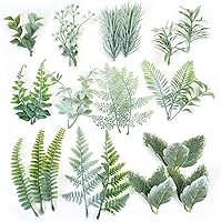 Vista 3 de 11 piezas de hojas verdes artificiales a granel de eucalipto de seda de hojas verdes falsas para bricolaje, ramos de flores de boda, centro de mesa