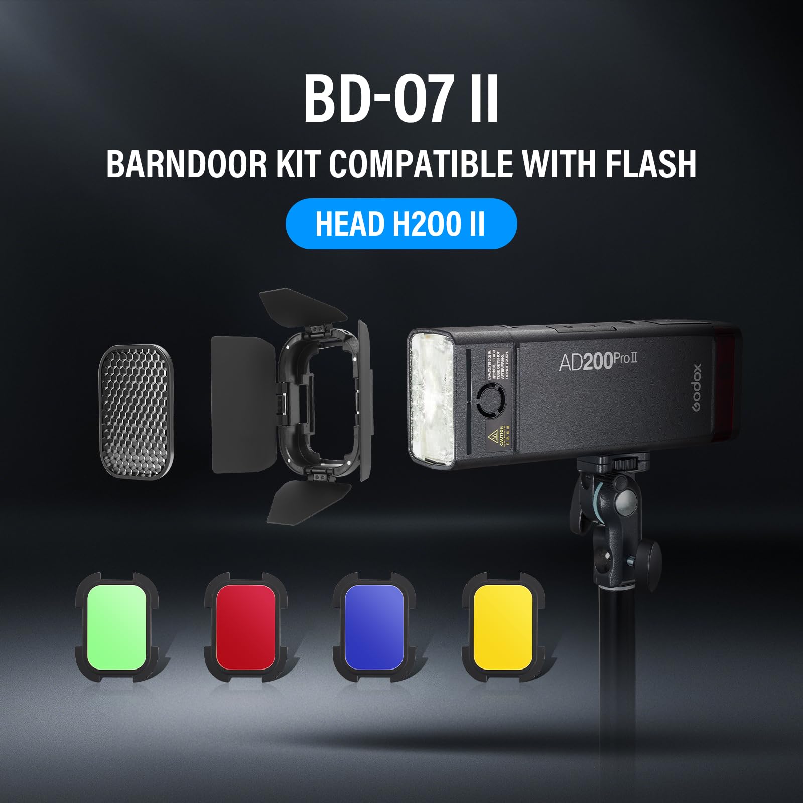 Godox BD-07 II Porta del Fienile Barn Door in Metallo e Griglia a Nido D'ape e Set di Filtri Gel a 4 Colori per 7 Riflettori Standard con Attacco Bowens per Luce Video LED GODOX AD200PRO II