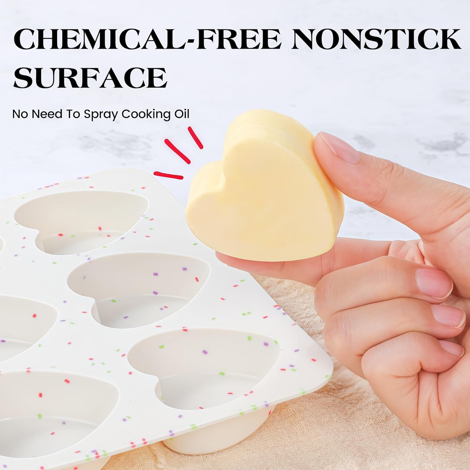 2 Inch Small Heart Shaped Silicone Molds for Chocolate, Candy, Cake, Soap (Set of 2, Cream) - Image 2