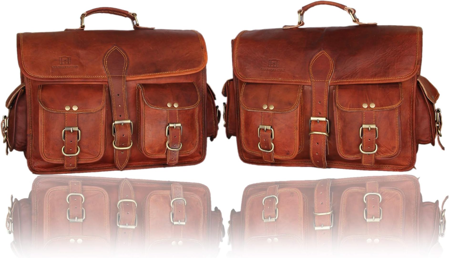 2 Side Pouch Brown Leather Motorcycle Side Pouch Saddlebags Saddle Bag Panniers (2 BAGS)