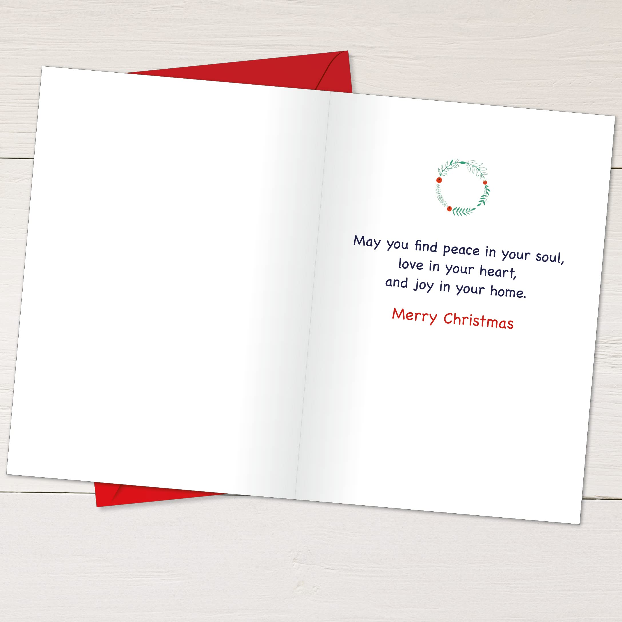 RSVP Lot de 24 cartes de vœux de Noël avec enveloppes : Peace Love Joy - 12,7 x 17,8 cm