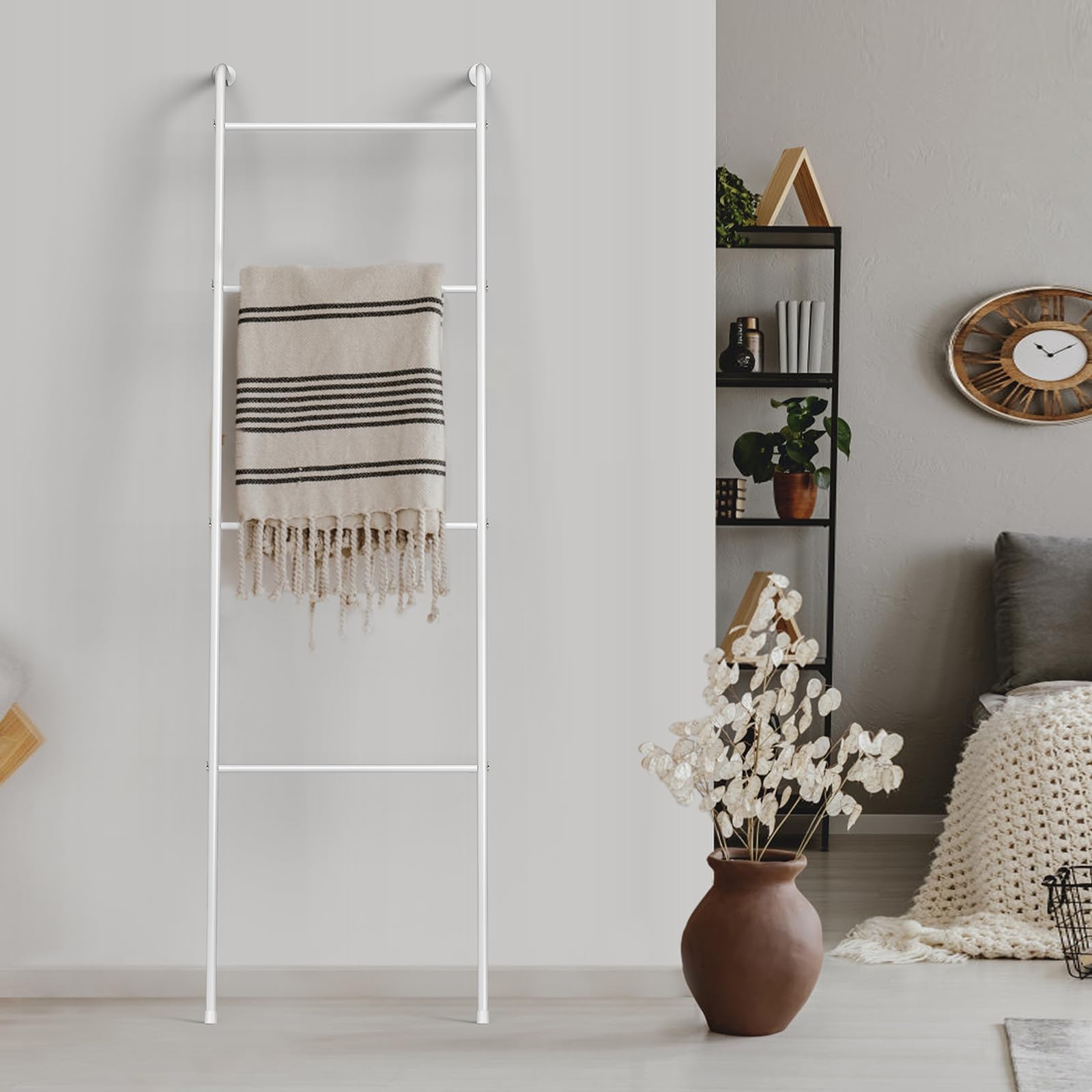 2 Pack Blanket Ladder Decorative Towel Rack Holder for Bathroom, Wall Leaning Metal Drying Quilt Stand for Living Room Bedroom Farmhouse Home Decor, for Women Mom Mother Her Wife - White