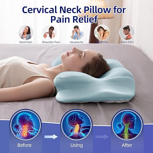 Miniatura 6 de Almohada cervical para el cuello para dormir, almohada de contorno de doble altura para aliviar el dolor de cuello, almohada ergonómica de espuma