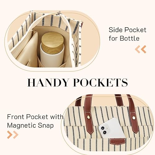 Miniatura 4 de Missnine Bolsa de lona para laptop de 15.6 pulgadas, bolsa de hombro de trabajo, maletín casual para viajes, oficina, universidad (rayas), Raya,