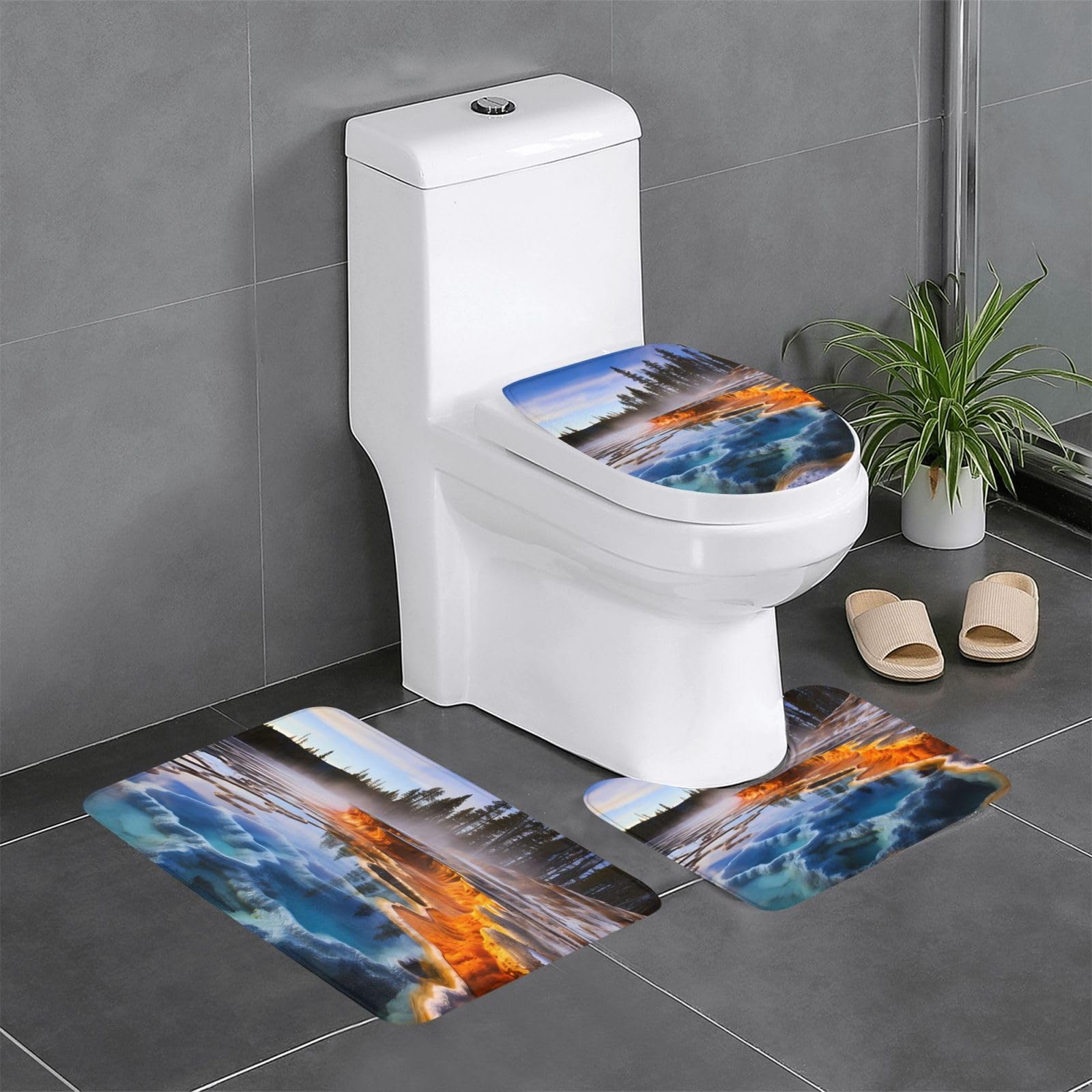 Tapis de salle de bain antidérapants Yellowstone lot de 3 sécurisés pour wc et vasques