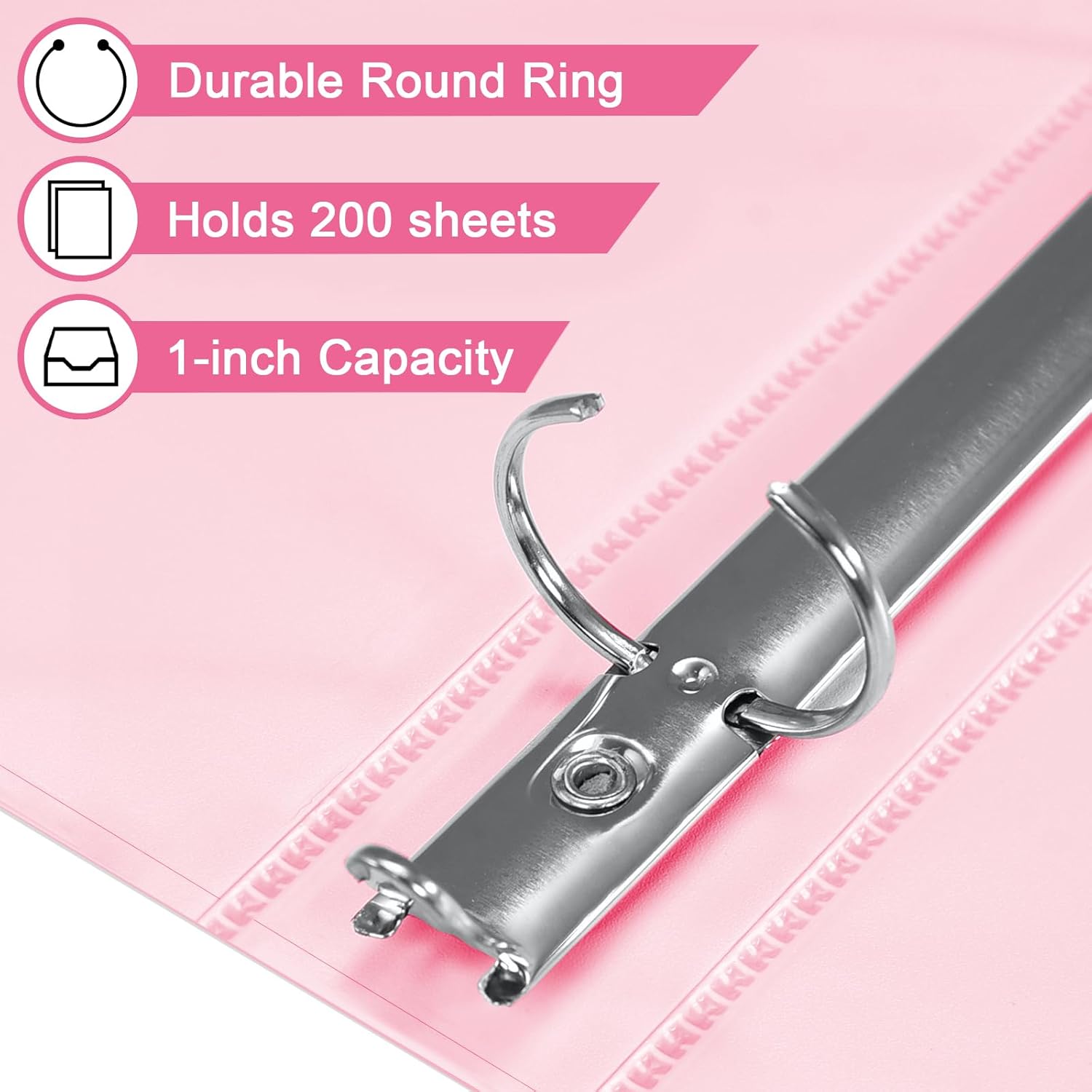 1'' 3-Ring-Binder with Pockets, 200 Sheets Capacity, 1 inch Binders fits 11" x 8.5" US Letter Size, Assorted 4 Pastel Colors - Ideal for School, Office, and Home Use (1'' - Pink)