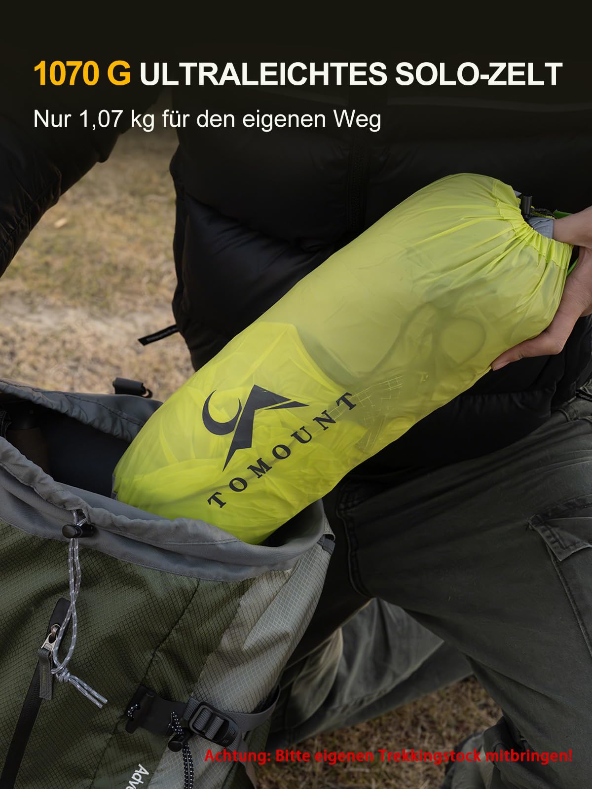 TOMOUNT Ultraleichte Nylon Trekking Shelter EIN-Mann Zelt Kleine Packungsgröße Zeltbahn, 4 Saison Wasserdicht & Winddicht Kompakt Trekkingzelt für Hiking, Wandern, Camping, Outdoor