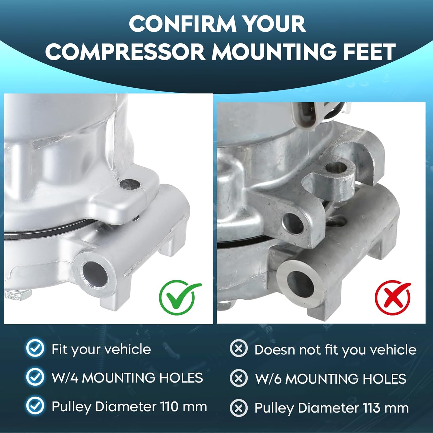A/C Air Conditioning Compressor With Clutch fit for Chevy Express & GMC Savana 1500/2500/3500 1996-2000, for Blazer S10 1998-2004, for Jimmy 1999-2002, 4.3L 5.0L 5.7L, W/O sensor on the back