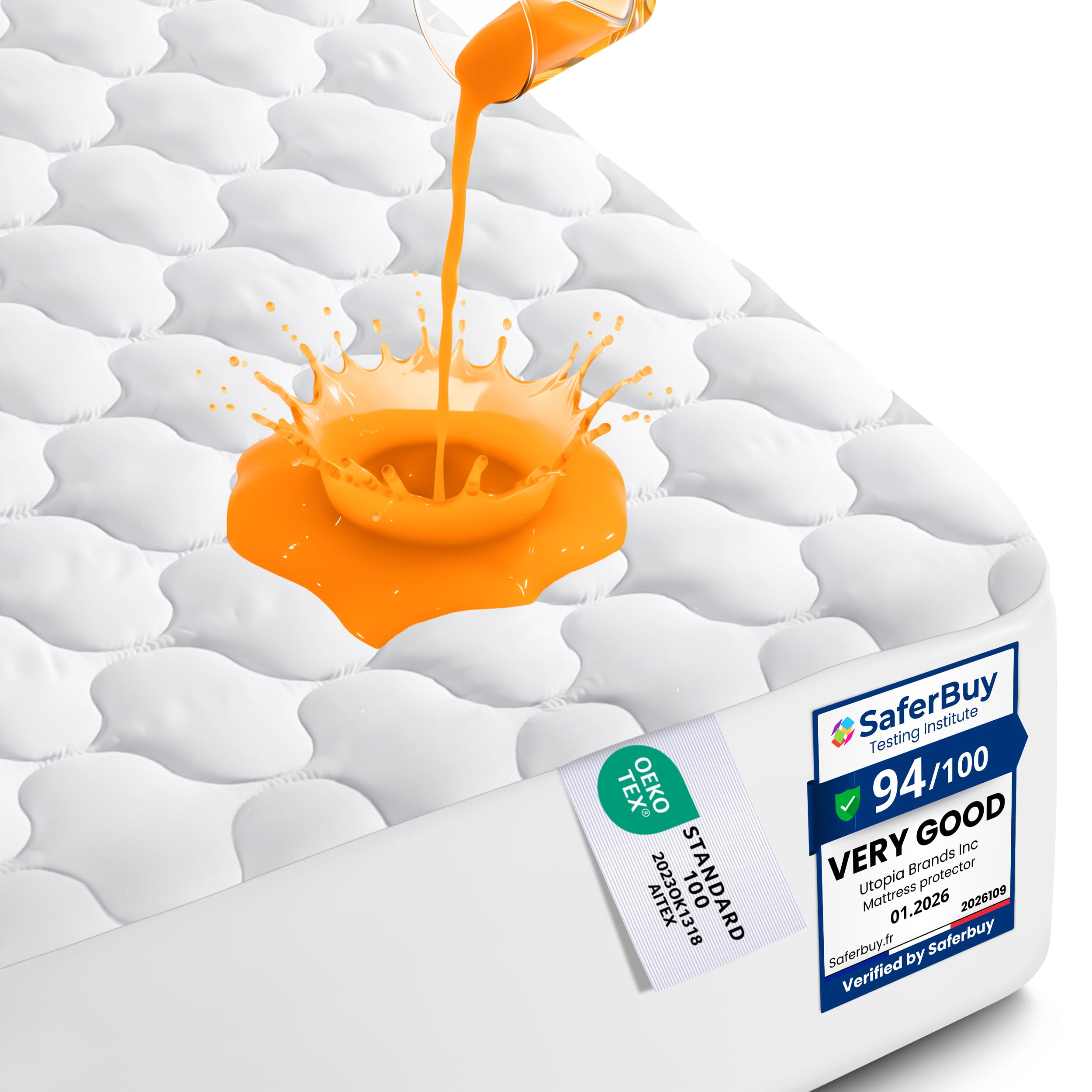 Utopia Bedding White Waterproof Mattress Protector (Double Bed, 135 X 190 X 38 Cm), Soft Breathable Quilted Pad, Noiseless Fitted Mattress Cover With Deep Pockets,