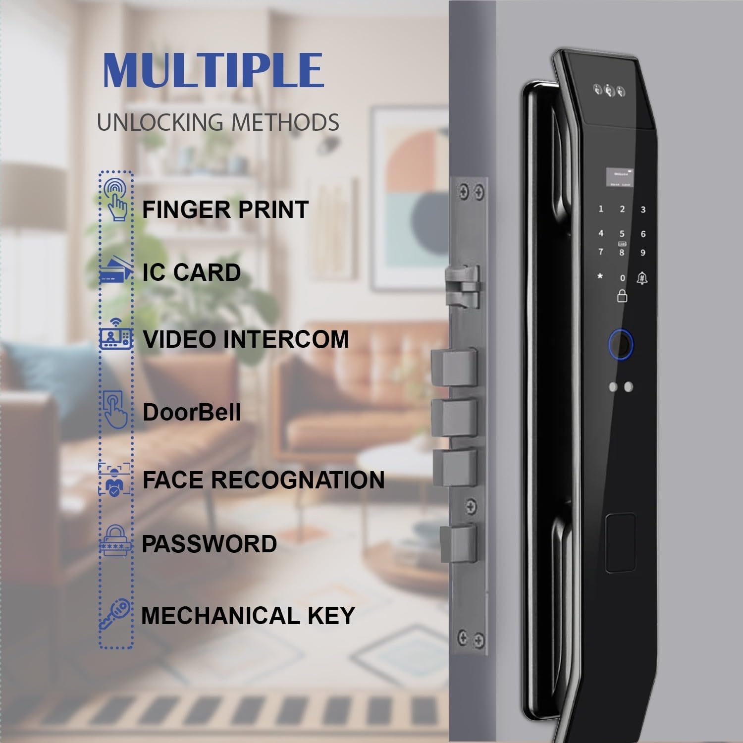 Smart Door Lock with 3D Face Recognition & Camera, Intercom, Video Doorbell, Fingerprint Keyless Entry, Password, IC Card, Key, Alexa Compatible via Tuya App Control, Smart Home Front Door Security 3 71afXnlbGML. AC SL1500