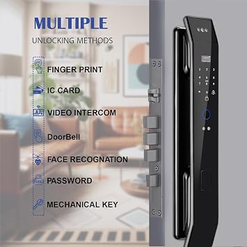 Smart Door Lock with 3D Face Recognition & Camera, Intercom, Video Doorbell, Fingerprint Keyless Entry, Password, IC Card, Key, Alexa Compatible via Tuya App Control, Smart Home Front Door Security