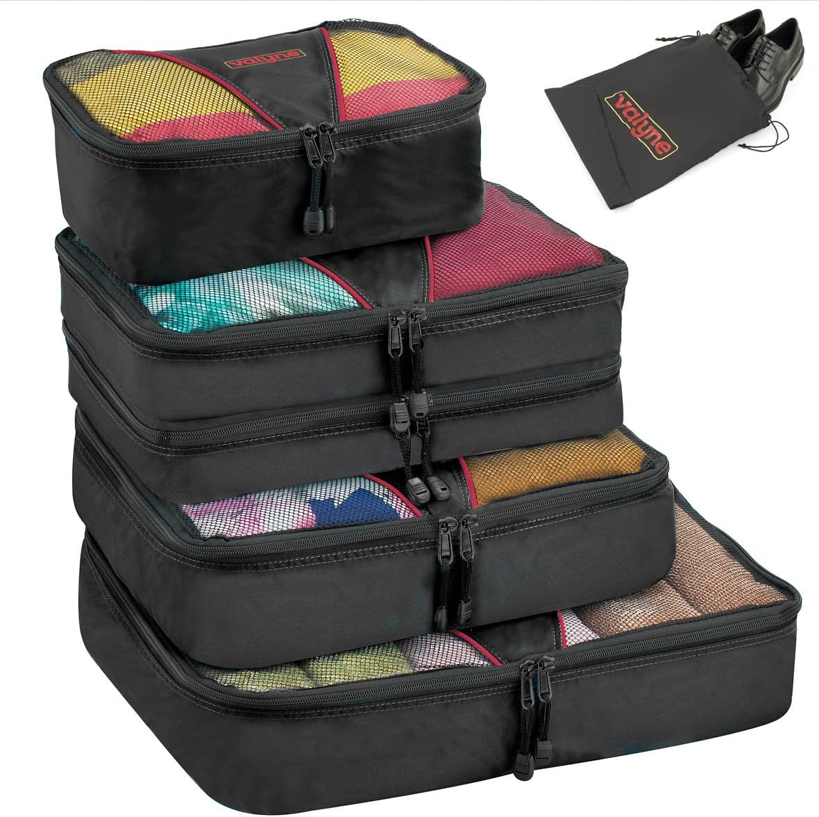 Valyne Packing Cubes 4-pcs Set, Luggage Travel Organizer Bags with a Free Laundry/shoe Bag