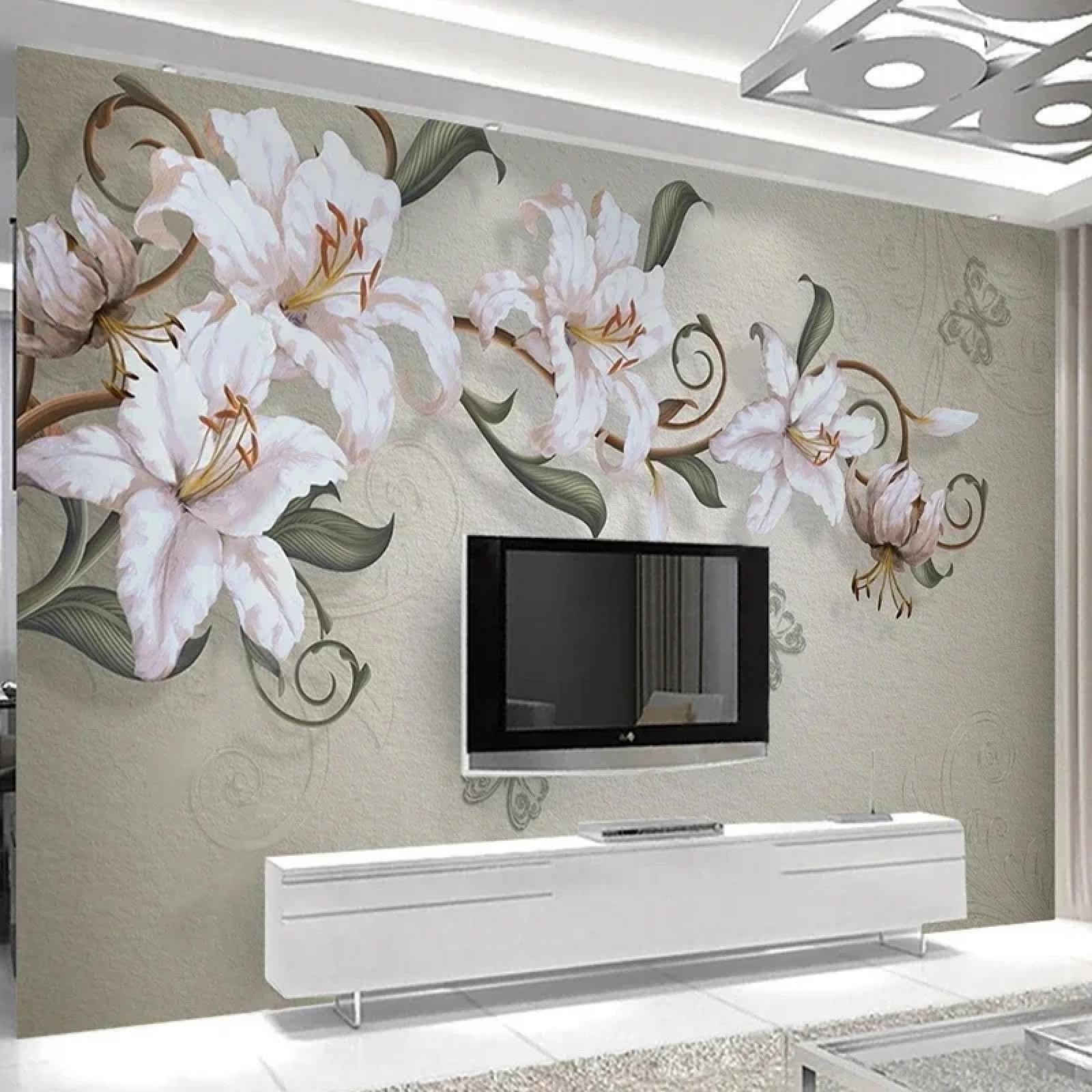 Samoprzylepna fototapeta z malowanymi liliami, obraz olejny, tapeta 3D do salonu, sypialni, dekoracyjna naklejka artystyczna