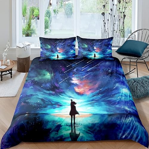 Feelyou Juego de ropa de cama con diseño de galaxia, estrella y nebulosa estrellada, universo y espacio exterior, funda de edredón con ilustración