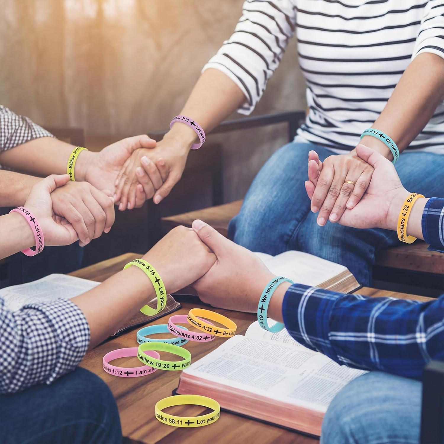 Tondiamo 240 Pcs 8'' Easter Christian Bible Verse Wristbands Bulk, Glow in The Dark Luminous Silicone Bracelets with Scripture Words Christian Gift for Missionaries Religious Church(Bright)