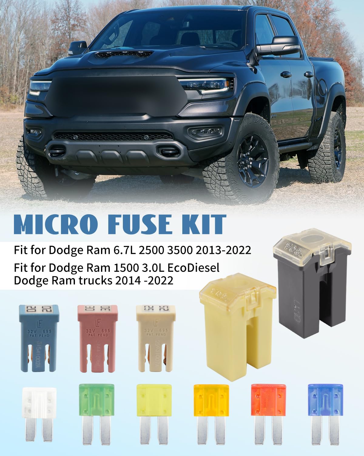 Micro fusible pour Dodge Ram 6,7 L 2500 3500 2013-2022, pour Dodge Ram 1500 3,0 L EcoDiesel Trucks 2014-2022, remplacement 68021185AA 68100746AB 82211FC160