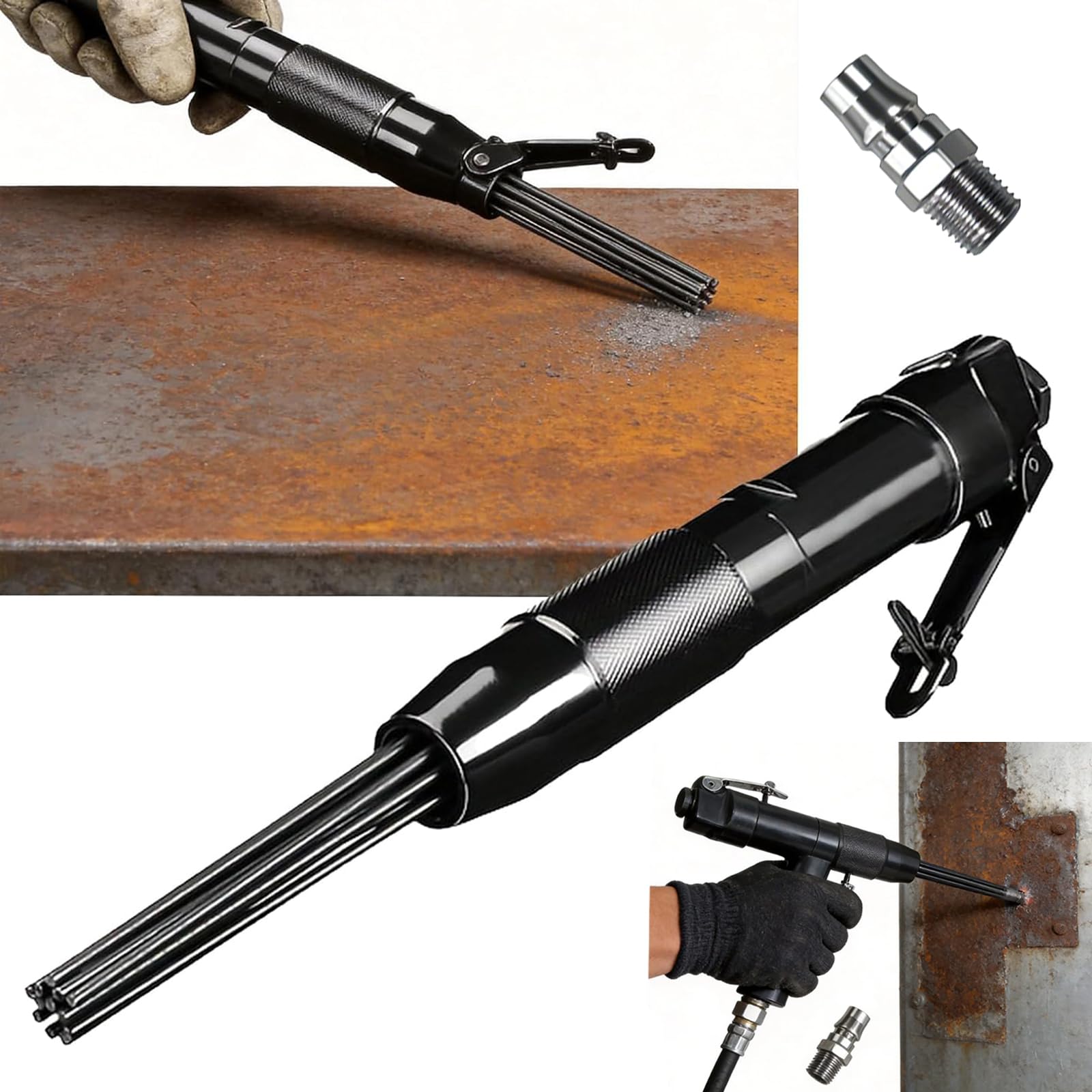 Raspador De Agujas, 4000 Rpm Raspador De Agujas NeumáTico Con 12 Aguja De Acero (3 Mm) Para Eliminar óXido Pintura Escoria De Soldadura Y Suciedad De Superficies MetáLicas