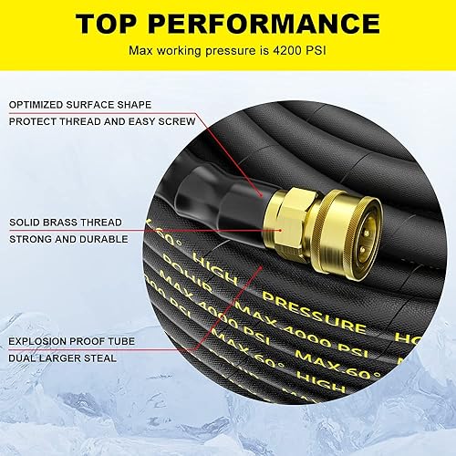 Miniatura 6 de POHIR Manguera de látigo para lavadora a presión de 3/8 pulgadas, manguera de lavado a presión de agua caliente a 248 ℉ 4800 psi, manguera de puente