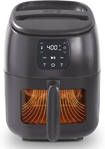 2.6QT Infrared Digital Small Air Fryer - Compact Air Fryer with Safe Ceramic Nonstick, Viewing Window, 2 Custom Presets & Auto Shake Reminder - Dishwasher Safe Parts