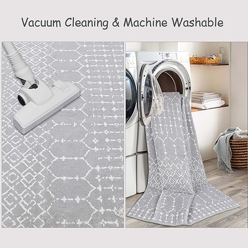 Miniatura 5 de Seavish Alfombra de pasillo de enrejado marroquí de 2 x 4, color gris, alfombra de entrada de pelo bajo para el interior de la casa, alfombra suave
