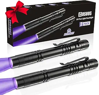 COSOOS 2 UV Black Light Flashlight, 2 Pack 395nm Mini Pen Light with Clip, Waterproof Ultraviolet Flashlight for Leak, Pet Urine, Scorpion, Hotel Inspection, Dry Stain and Bed Bug.