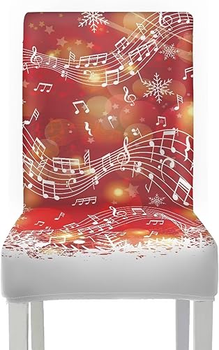 Miniatura 2 de HUGS IDEA Christmas Seat Covers for Dining Room Chairs Set of 6 Music Notes Stretch Chair Slipcovers Protector Removable and Washable Kitchen Dining