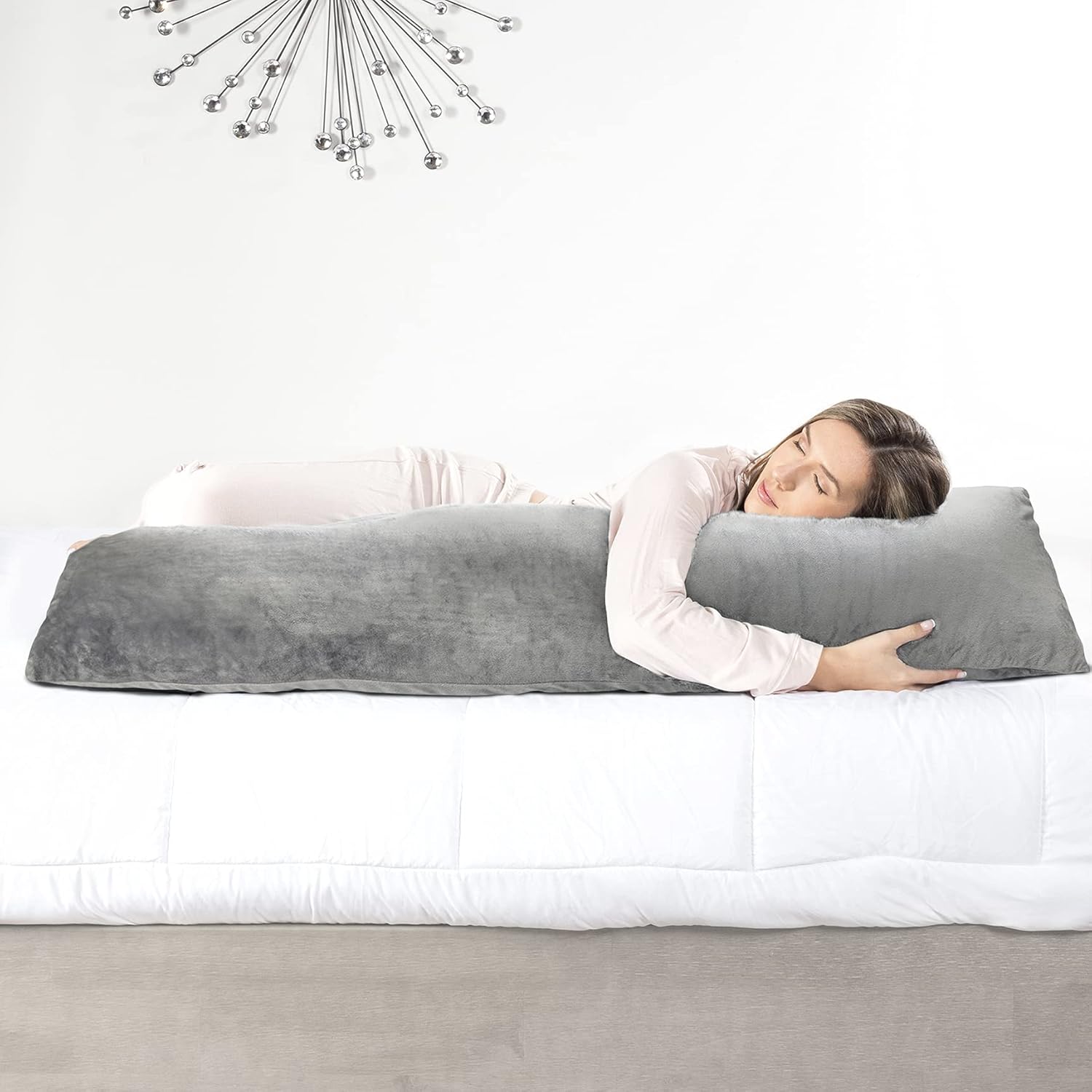 Milliard Full Body Pillow - Shredded Memory Foam with Washable Cover - Long, Hypoallergenic, Firm Hug Pillows for Side and Back Sleepers (54in, Grey Velour) : Home & Kitchen