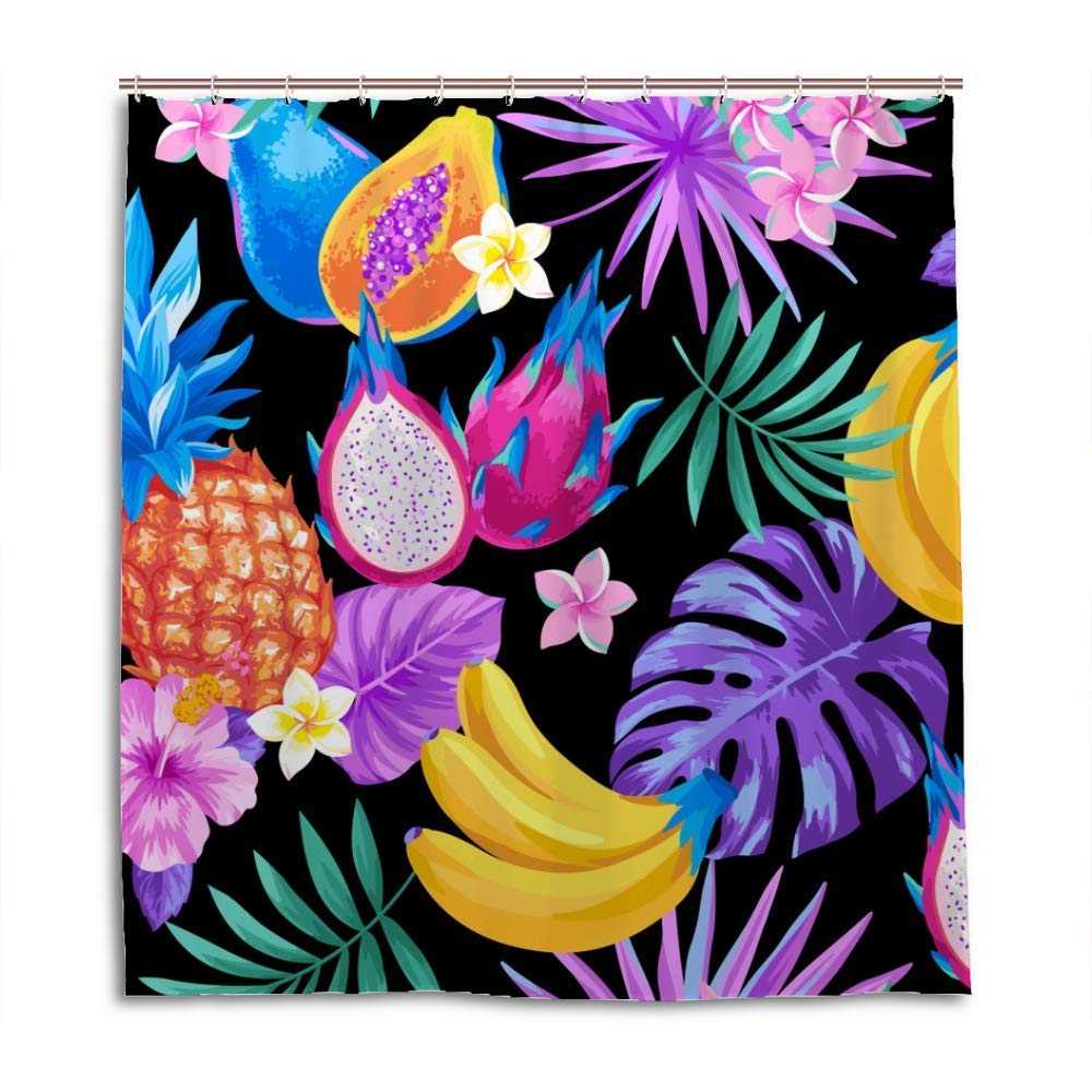 Rideau de douche fruits tropicaux 183 x 183 cm en polyester imperméable lavable