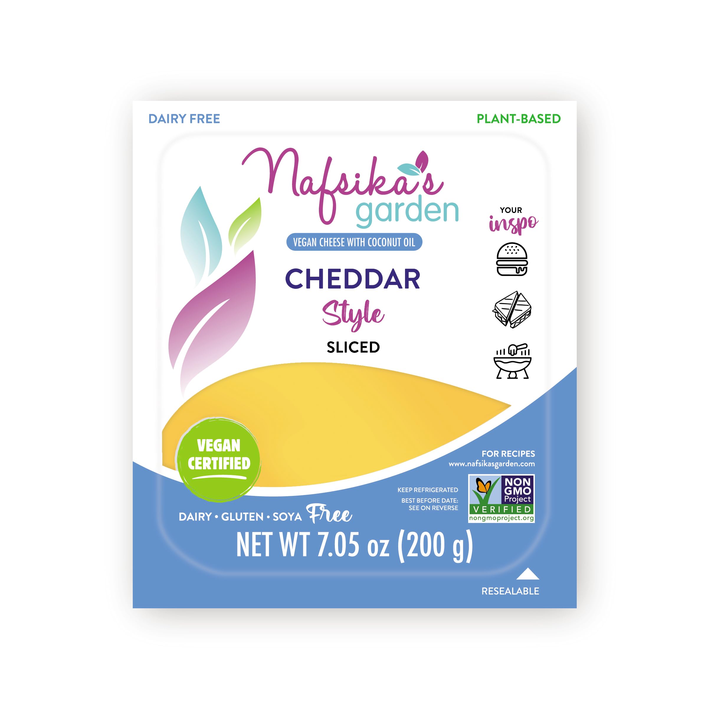 Nafsika's Garden Dairy-Free Cheddar Style Slices – 12 Pack | Vegan Cheese Alternative | Plant-Based,Gluten-Free, Non-GMO | 7.05oz (200g)