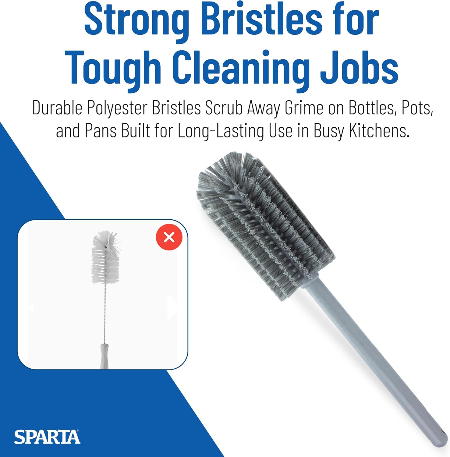 SPARTA Scrub Brush Bottle Brush, Dishwasher Safe Brush with Hanging Hole for Cleaning, Plastic, 16 Inches, Gray