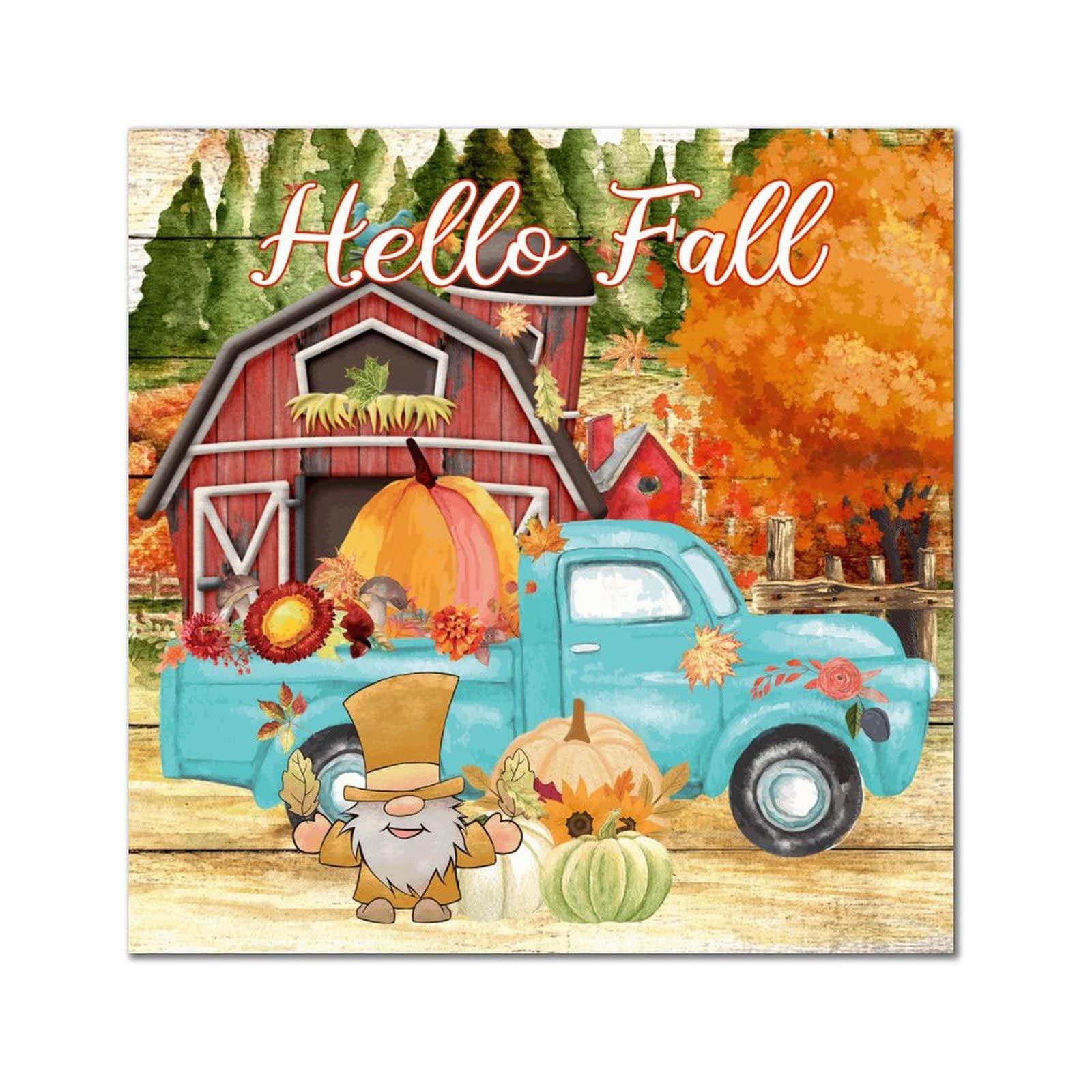 Cadeau pendaison de crémaillère avec ce panneau en bois Hello Fall