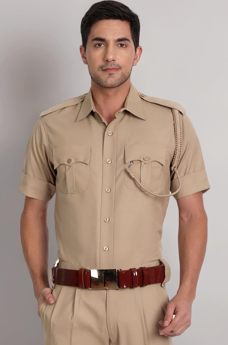 uniformer Khaki Police Half Sleeves Shirt for Men | Men's Durable & Comfortable Uniform | Breathable & Lightweight | Ideal for Police | Easy to Maintain