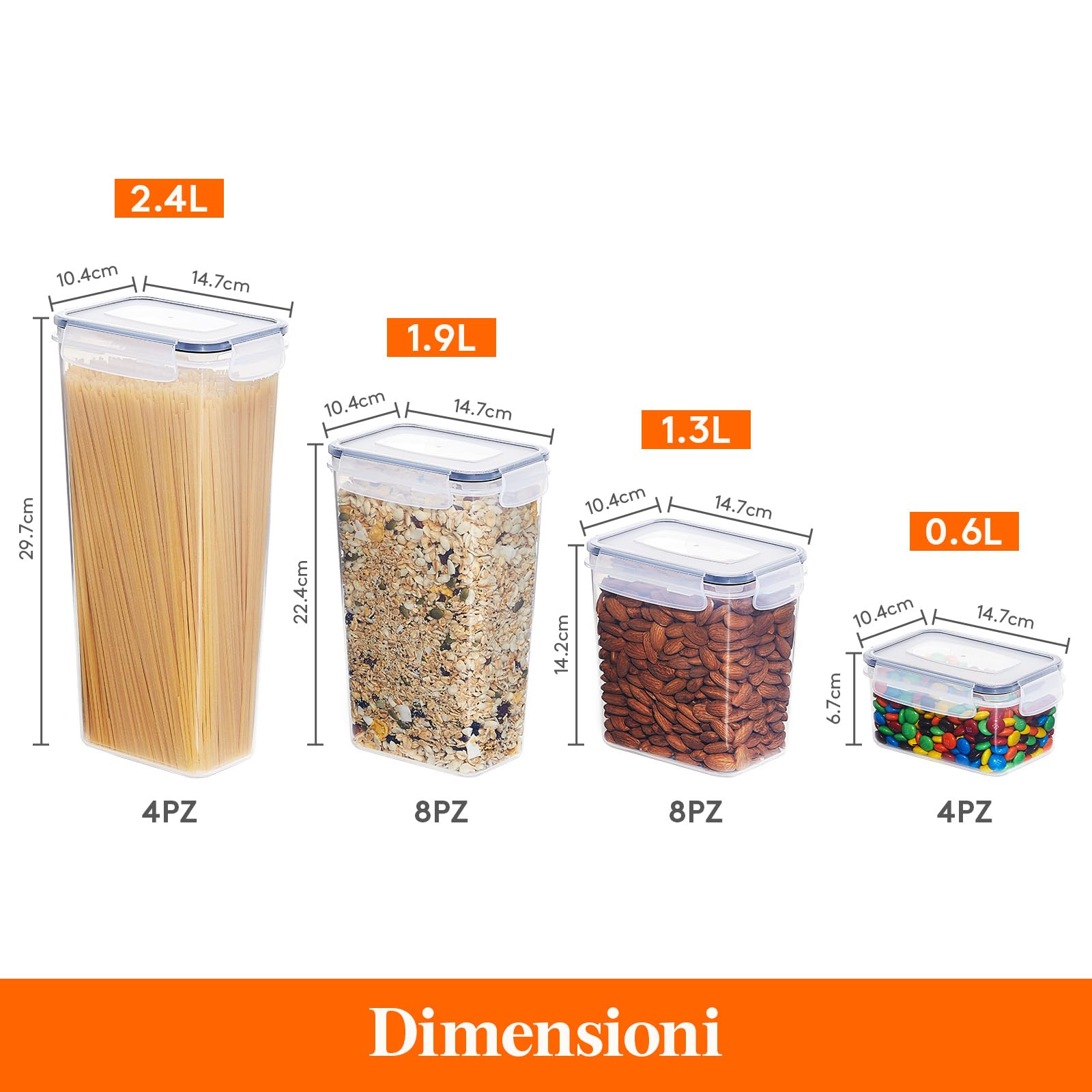 ComSaf Set 2 Contenitori Per Riso Ermetici 9,5 Litri - Plastica Trasparente Per Alimenti Con Coperchi, Misurini E Scolapasta - 3