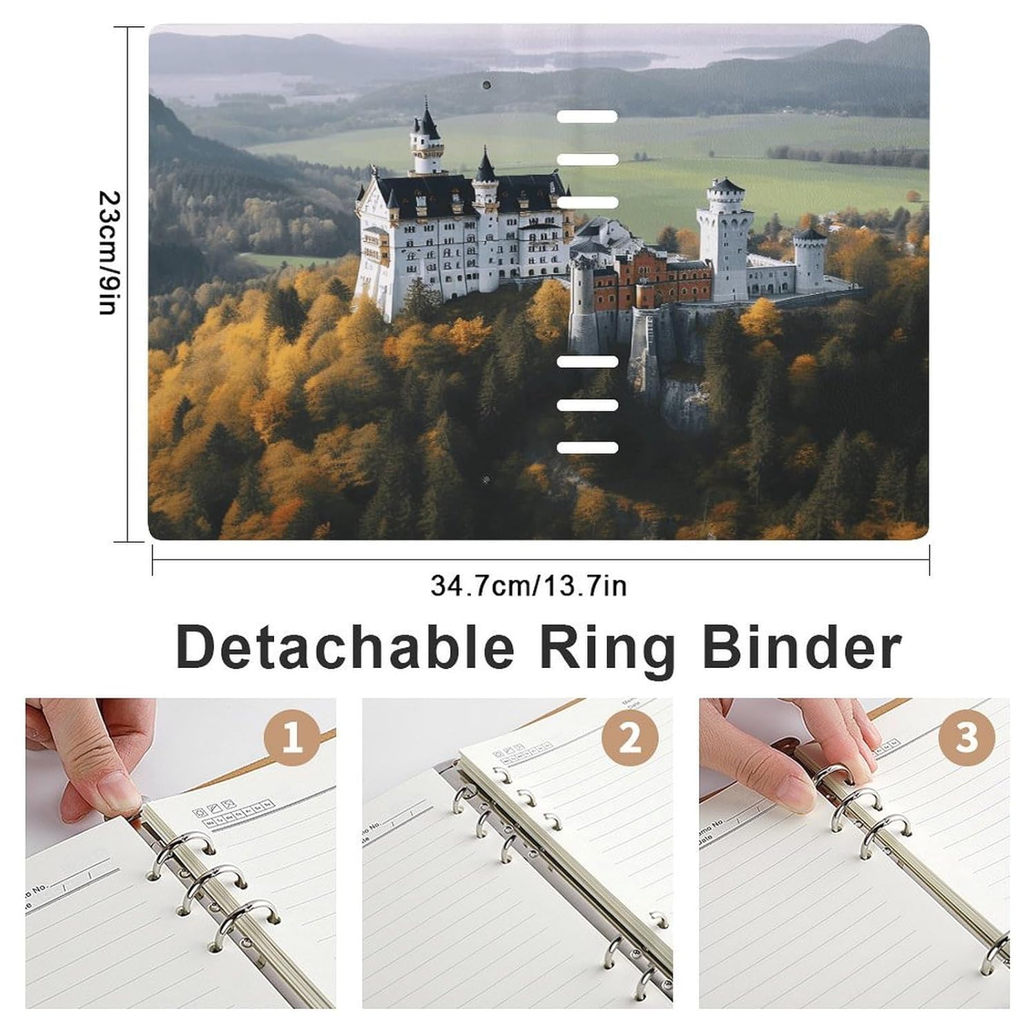 VstaDank Germany Neuschwanstein Castle Notebook Refillable A5 Binder Notebooks 6 Ring PU Leather Binder Journal Reusable Travel Diary Vintage Planner for Writers Business Work Daily 6.9”x 9”