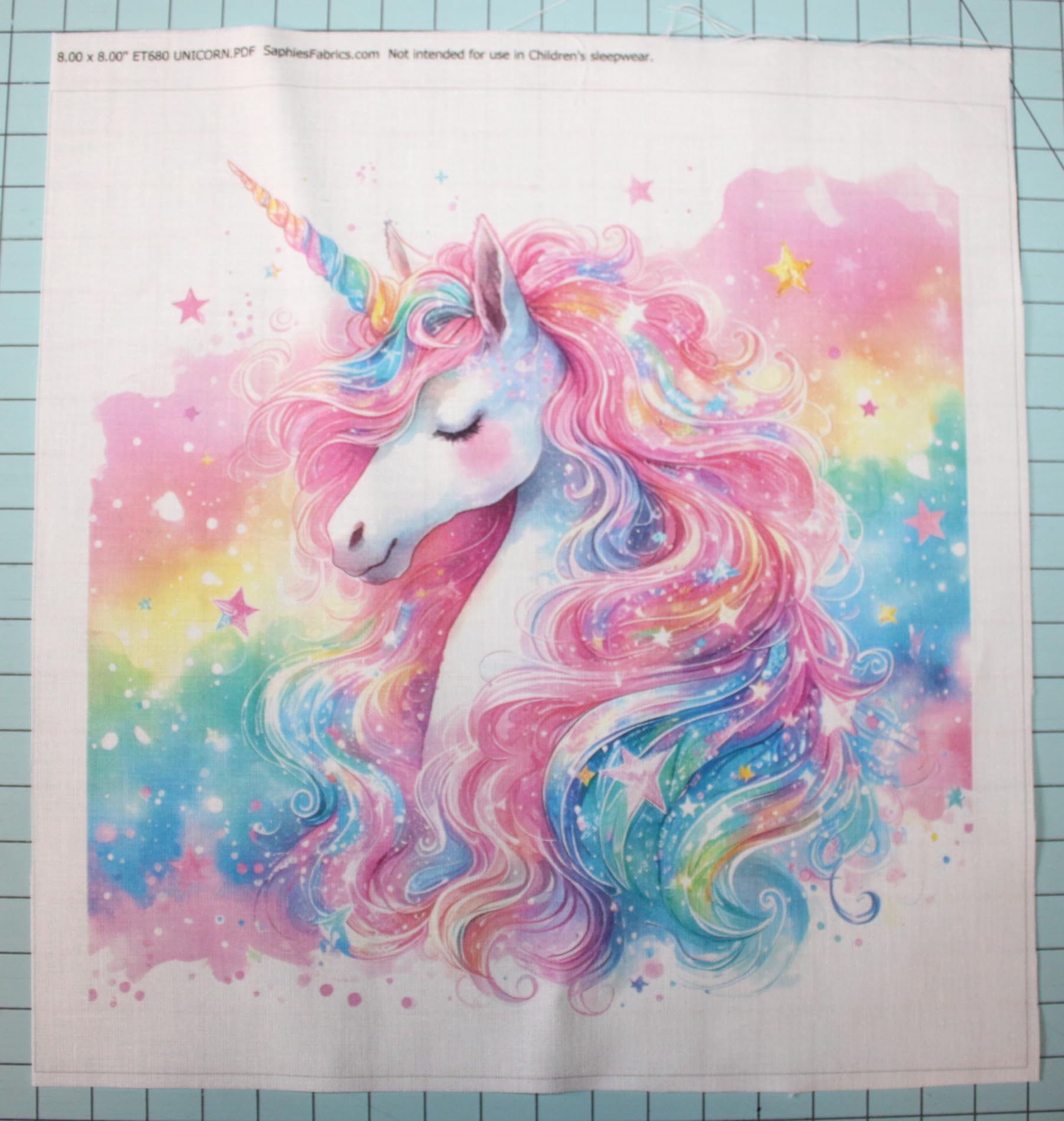 Fabric Panel 8"x8" Unicorn 100% Cotton Quilting Sewing Block ET680 - Image 2