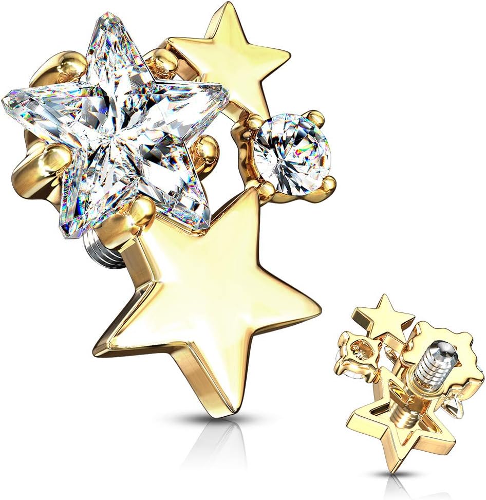 FIFTH CUE 14G CZ Cluster Stars Internally Threaded Dermal Anchor Top
