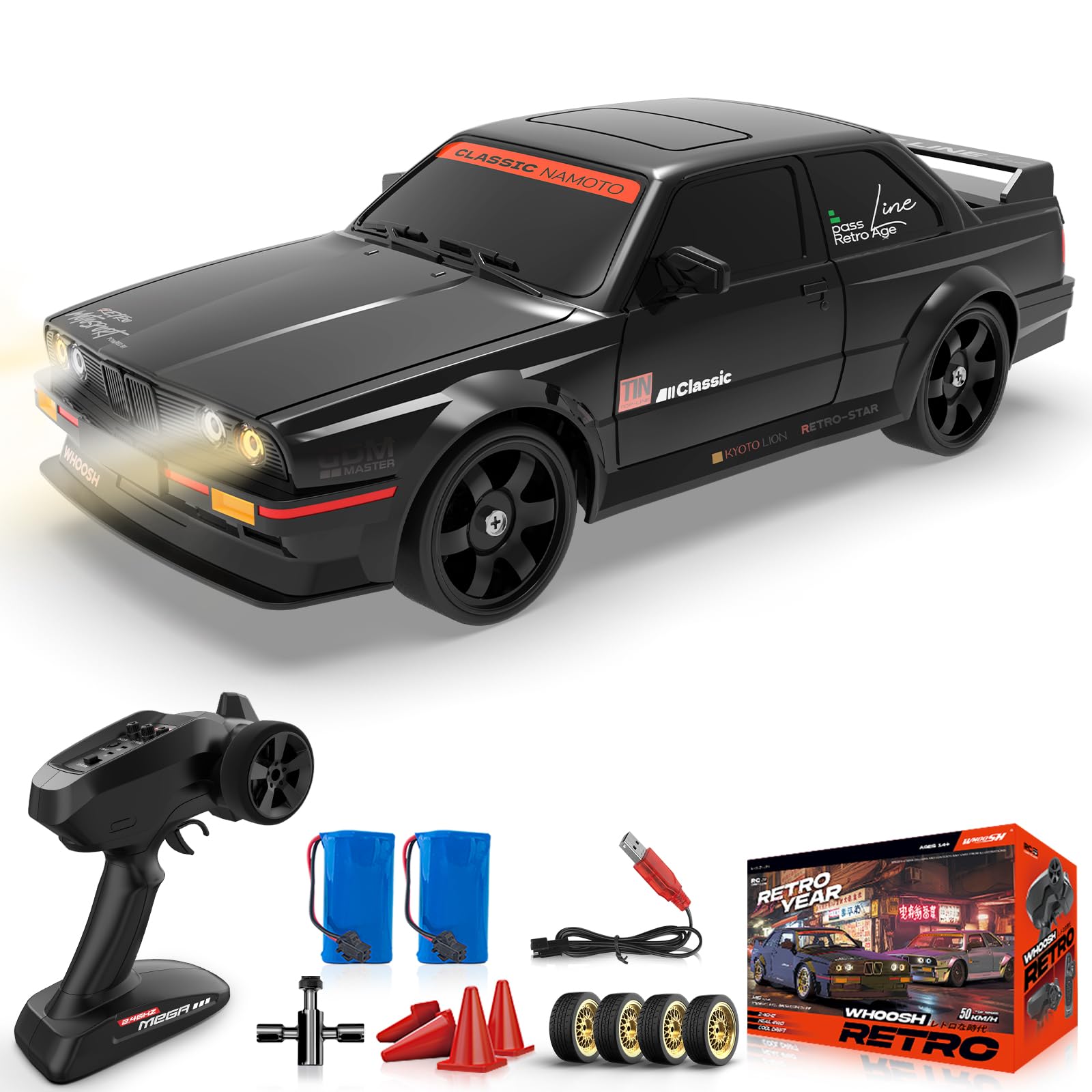 YUAN PLAN RC Drift Car 1:16 4WD 2.4GHz Remote Control Drift Cars with Gyro 50km/H High Speed Full Proportion RC Cars with LED Lights, Drifting Tires