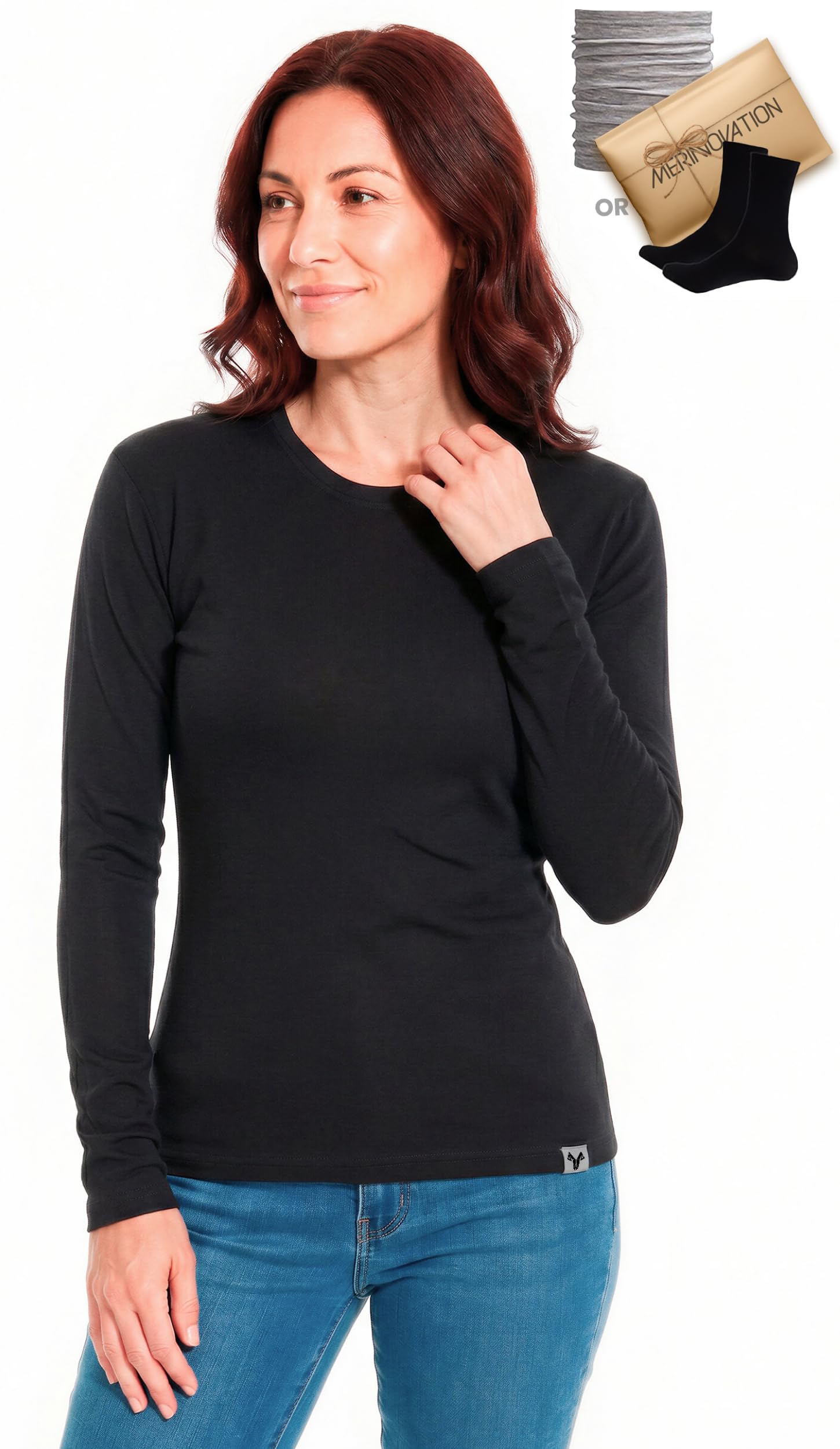 MERINNOVATION Capa base de lana merino 100 % para mujer, camiseta de manga larga de lana merino con cuello en V para mujer