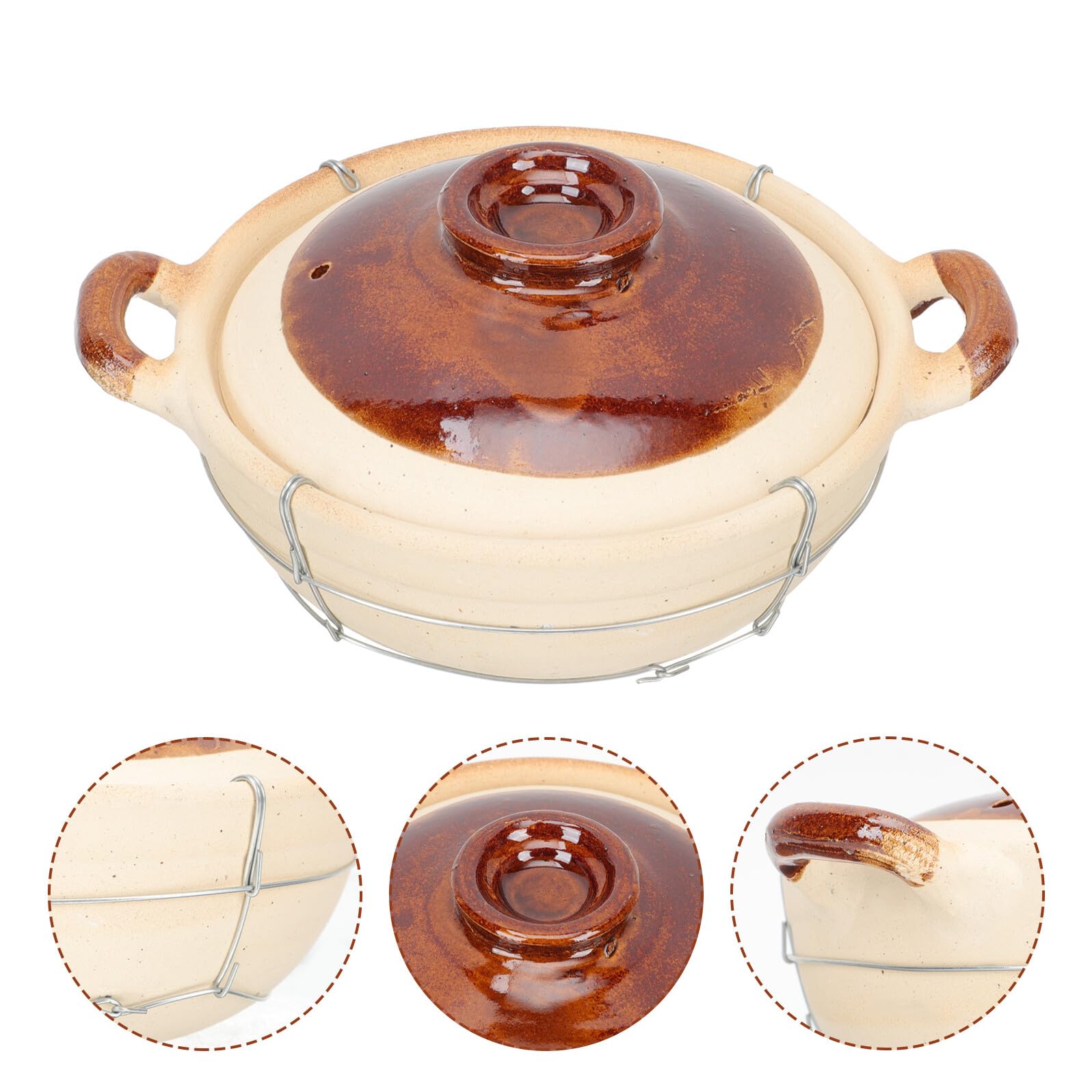 Cazuela de Barro Asa Simple de 0.5l para Cocina Casera, Fácil de Limpiar Ventilación, Adecuado para Preparar Arroz y Guisos