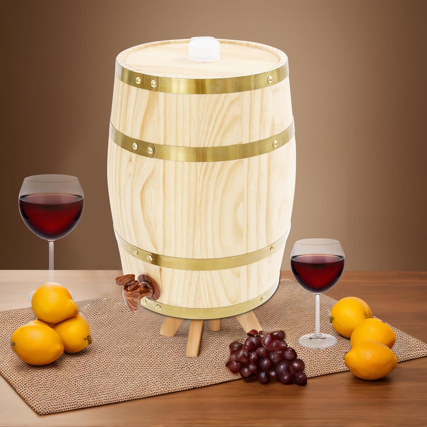 10L Vertical Wooden Wine Barrel with Faucet - Large Whiskey Barrels for Wine Enthusiasts and Home Brewers, Whiskeys, Perfect for Aging, Storing, and Serving Fine Wines and Spirits